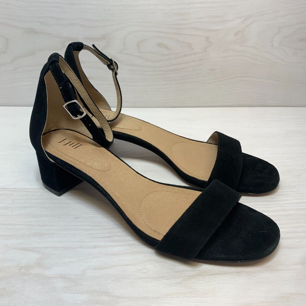 J. Jill Ariane Block Heel Sandals Women's Size 9.5 Black Leather Ankle Strap